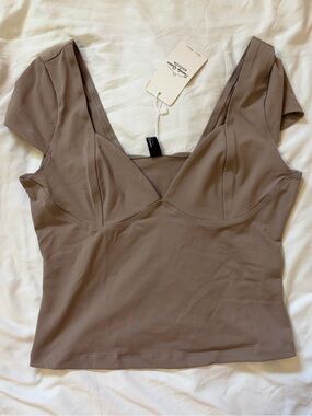 Taupe Cap Sleeve Fitted Top